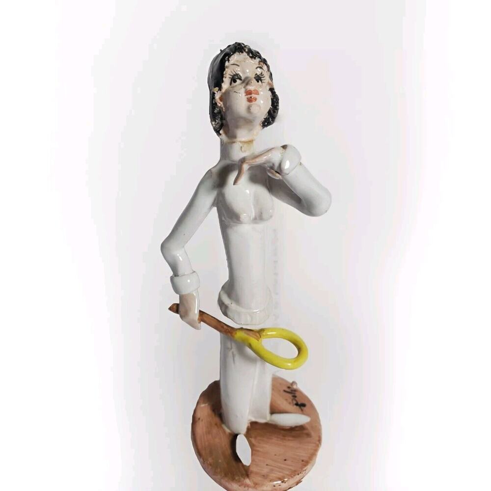 VTG Italy Poli Cesare Signed Art Pottery Female w Tennis Racket TP Ceramiche